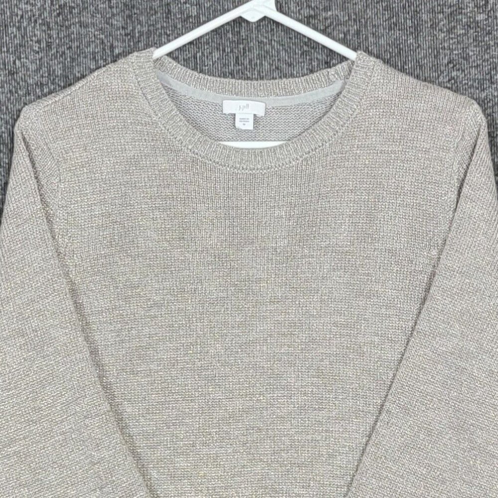 J. JILL Sweater Womens Medium Taupe Metalic Shimmer Long Sleeve Pullover - Picture 2 of 12